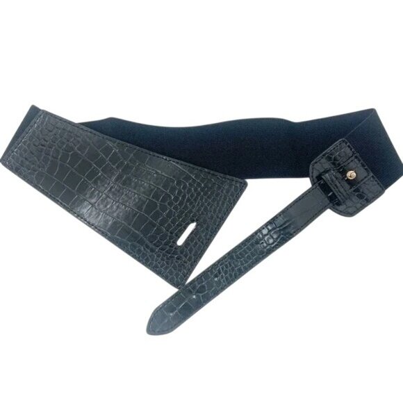 2/$30 NWT Black Faux Vegan Leather Alligator Loop Corset Luxury Belt - Picture 4 of 10